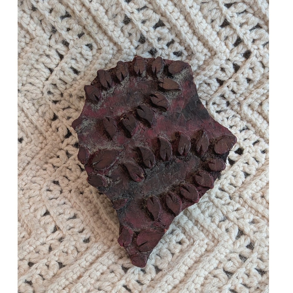 Vintage Hand Carved Wooden Textile Block Stamp Leaf Pattern Printing Tool